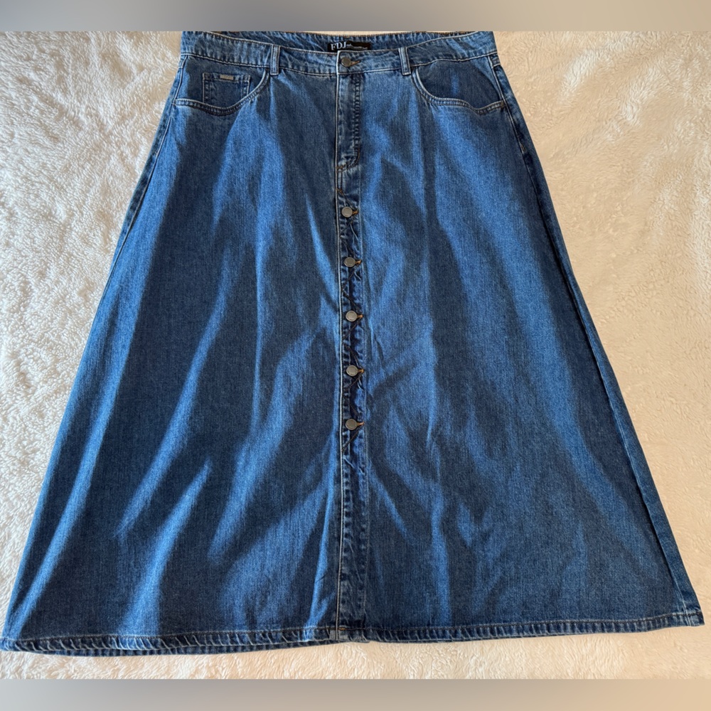 Button-Front Denim A-Line Skirt - Classic Blue
